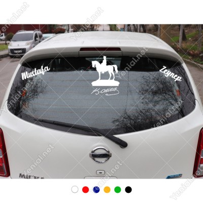 At Üstünde Atatürk ve Kişiye Özel 2 Adet Yazı Araç Stickerları