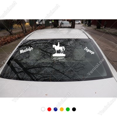 At Üstünde Atatürk ve Kişiye Özel 2 Adet Yazı Araç Stickerları
