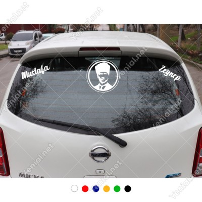Atatürk Potresi ve Kişiye Özel 2 Adet Yazı Araç Stickerları