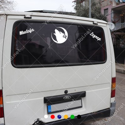 Ay-yıldız Sola Dönük Kurt ve Kişiye Özel 2 Adet İsim Sticker