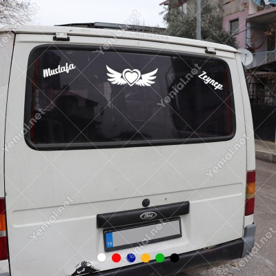 Kalp-Kanat ve Kişiye Özel 2 Adet İsim Stickerları