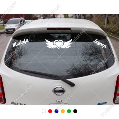 Kalp-Kanat ve Kişiye Özel 2 Adet İsim Stickerları