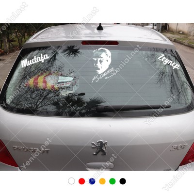 Kemal Atatürk İmzası ve Kişiye Özel 2 Adet Yazı Araç Stickerları