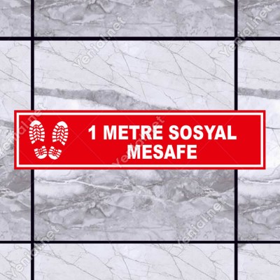 1 Metre Sosyal Mesafe Afiş Sticker Yapıştırma 12x50cm