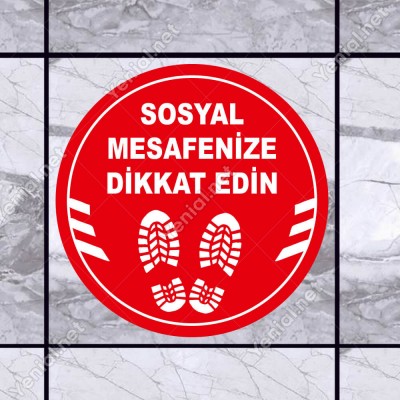 Ayakkabı İzi ve Sosyal Mesafeyi Koruyunuz Yazısı Sticker