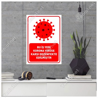 Bu İşyeri Korona Virüse Karşı Dezenfekte Edilmiştir Yazısı Sticker Folyo