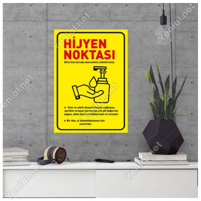 Hijyen Noktası Sarı Zeminli Afiş Sticker Yapıştırma