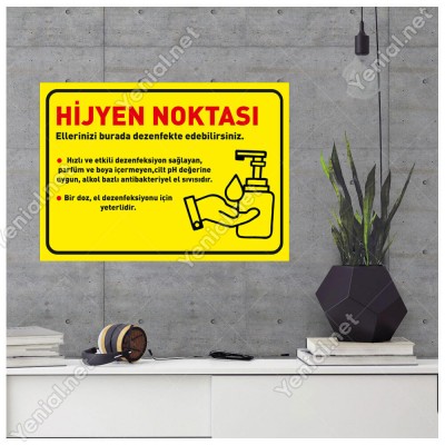 Hijyen Noktası Sarı Zeminli Yatay Afiş Sticker Yapıştırma