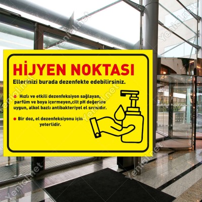 Hijyen Noktası Sarı Zeminli Yatay Afiş Sticker Yapıştırma