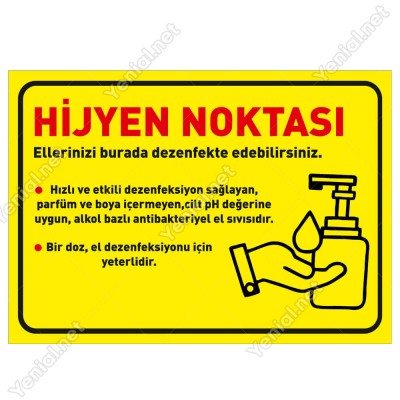 Hijyen Noktası Sarı Zeminli Yatay Afiş Sticker Yapıştırma