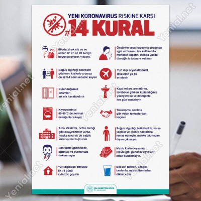 Koranavirüs Riskine Karşı 14 Kural Beyaz Zemin Yazısı Kızılay Afişi Stickerı