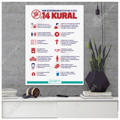 Sosyal Mesafe Stickerları Set Sosyal Mesafe Maskesiz Girilmez 14 Kural