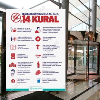Koranavirüs Riskine Karşı 14 Kural Beyaz Zemin Yazısı Kızılay Afişi Stickerı