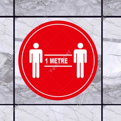 Lütfen Sağlığınız İçin Sosyal Mesafeyi Koruyalım 1 Metre Mesafe İzi Sticker