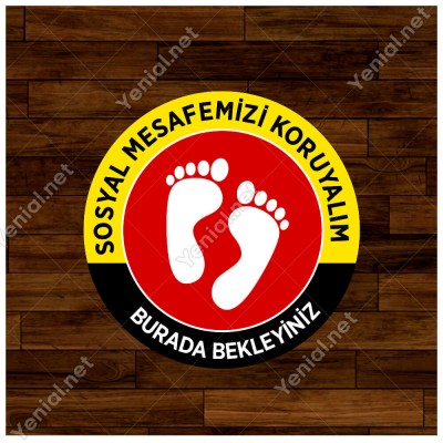 Lütfen Sağlığınız İçin Sosyal Mesafeyi Koruyalım Yazısı Sarı Ve Kırmızı Renk Sticker