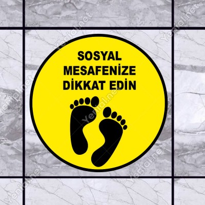 Lütfen Sağlığınız İçin Sosyal Mesafeyi Koruyalım Zemin Sarı Ve Siyah Renk Sticker