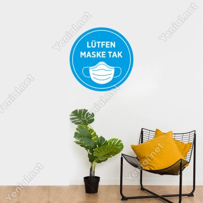 Maske Tak Mavi Renk Sticker Afiş Duvar İçin