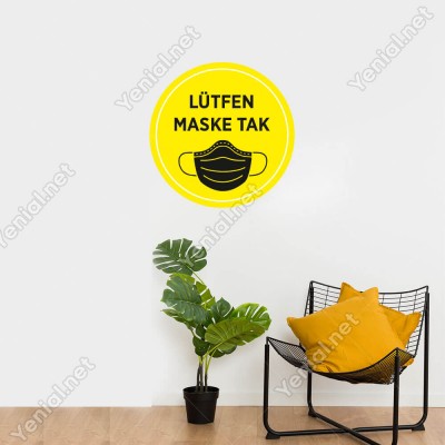Maske Tak Sarı Renk Sticker Afiş Duvar İçin