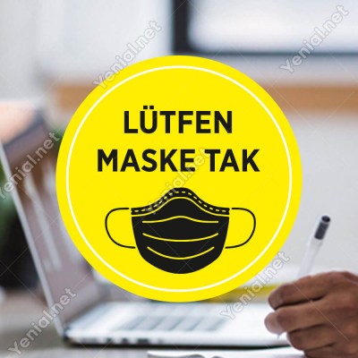 Maske Tak Sarı Renk Sticker Afiş Duvar İçin