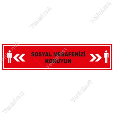 Sosyal Mesafenizi Koruyun Yazısı Kırmızı Renk Yere Yapıştırılacak Sticker Afiş 12x50cm