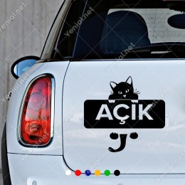 Açık Yazısı ve Kedi Sticker Yapıştırma Etiket