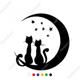 Ayın Üzerinde Oturan İki Kedi Sticker Yapıştırma