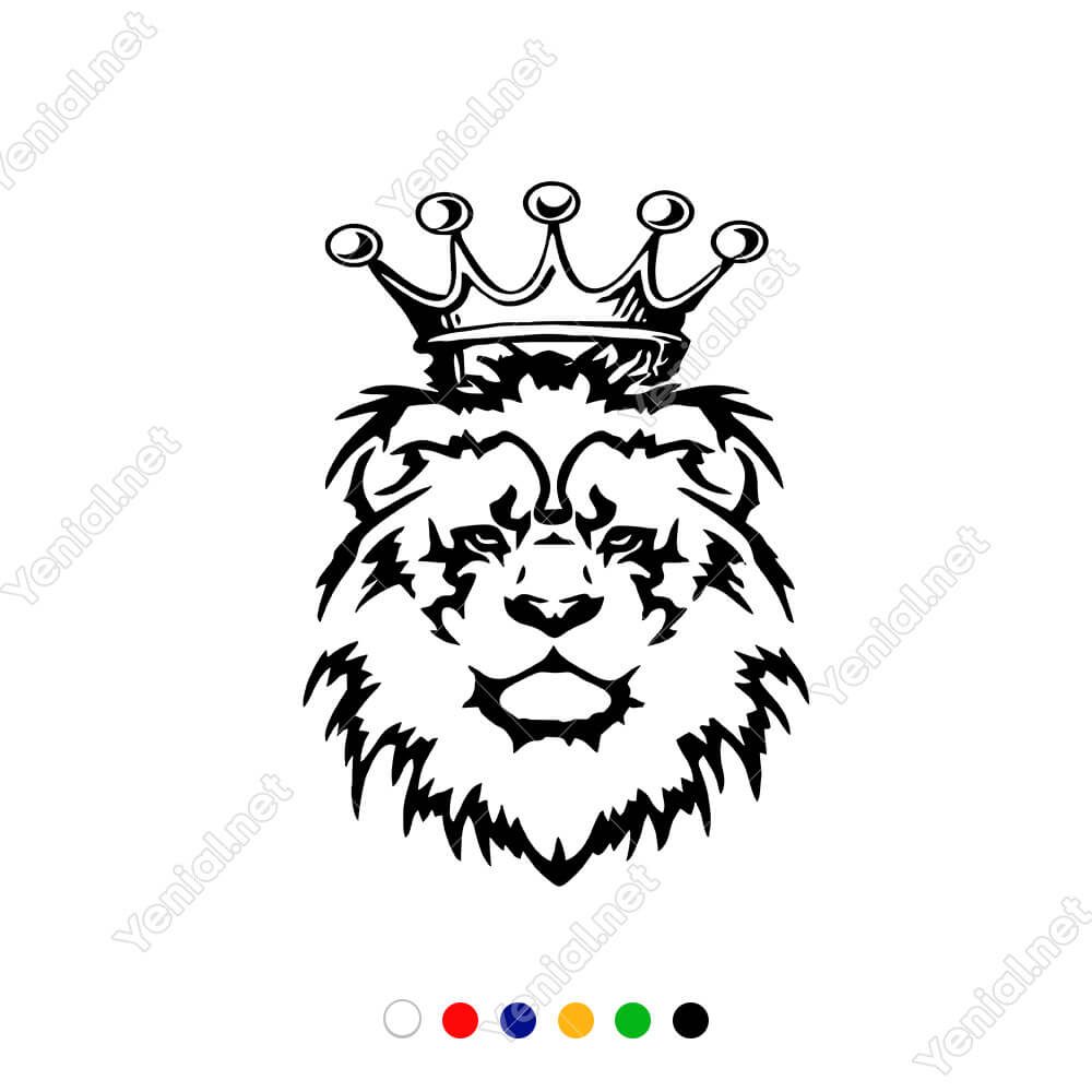 Başında Taç Olan Aslan Yüzü Sticker Yapıştırma