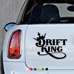 Drift King Yazısı ve Taç Sticker Yapıştırma Etiket