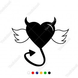 Kanatlı Kuyruklu Şeytan Kötü Kalp Simgesi Sticker Çıkartma