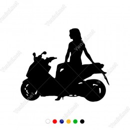 Motorsikletin Üzerinde Oturan Kadın Araç ve Duvar İçin Sticker