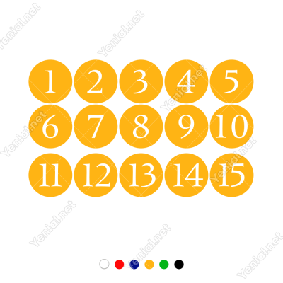 1 Den 15 Kadar Yuvarlağın İçinde Rakam Sayı 3MM DEKOTE