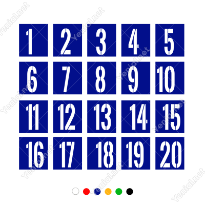 1'Den 20'Ye Kadar Kare İçinde Şablon Rakam Sayı Sticker 