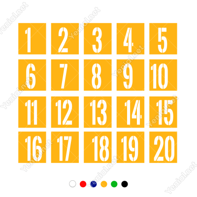 1'Den 20'Ye Kadar Kare İçinde Şablon Rakam Sayı Sticker 