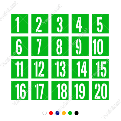 1'Den 20'Ye Kadar Kare İçinde Şablon Rakam Sayı Sticker 