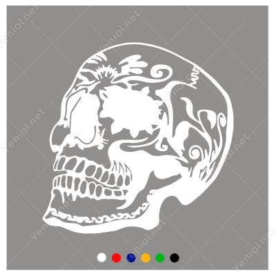 Desen Motif Çizimli Kuru Kafa  Stickerı Yapıştırması