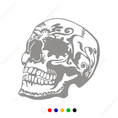Desen Motif Çizimli Kuru Kafa  Stickerı Yapıştırması