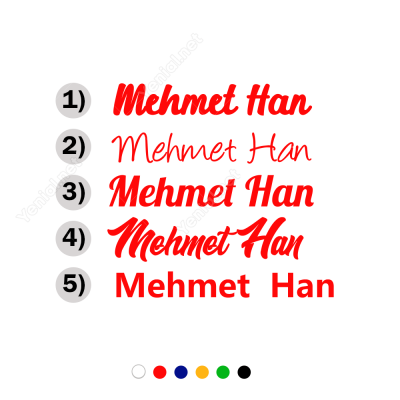 Kişiye Özel Seçenek Altarnatifli İsim Sticker Etiket Çıkartma