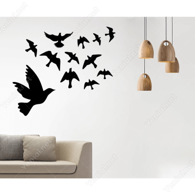 Kuş Sürüsü Uçuşan Kuşlar Serisi Duvar Sticker Yapıştırma