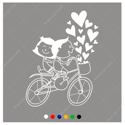 Sevgililer Günü Bisikletli Aşıklar Birlikteler Sticker Yapıştırma