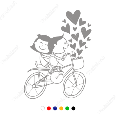 Sevgililer Günü Bisikletli Aşıklar Birlikteler Sticker Yapıştırma