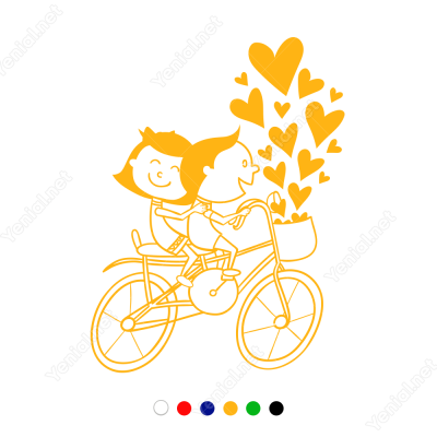 Sevgililer Günü Bisikletli Aşıklar Birlikteler Sticker Yapıştırma