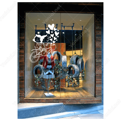 Sevgililer Günü Bisikletli Aşıklar Birlikteler Sticker Yapıştırma