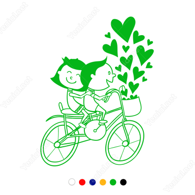 Sevgililer Günü Bisikletli Aşıklar Birlikteler Sticker Yapıştırma