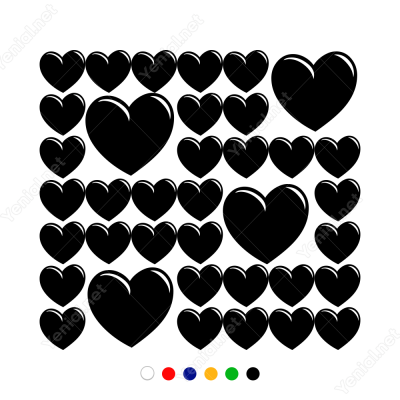 Sevgililer Günü Büyük Küçük Kalpler Stickerı 37 Adet