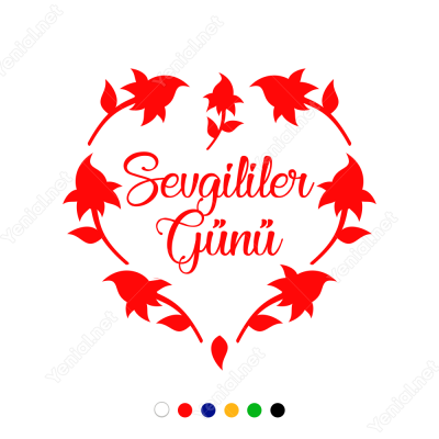 Sevgililer Günü Çiçekli Kalpli Sticker