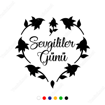 Sevgililer Günü Çiçekli Kalpli Sticker
