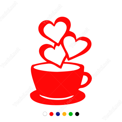 Sevgililer Günü Kahve Fincanı ve Üç Kalp 110x110cm Sticker