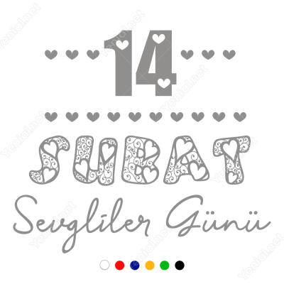 Sevgililer Günü Kalpli Yazı 110x110cm Sticker Yapıştırma