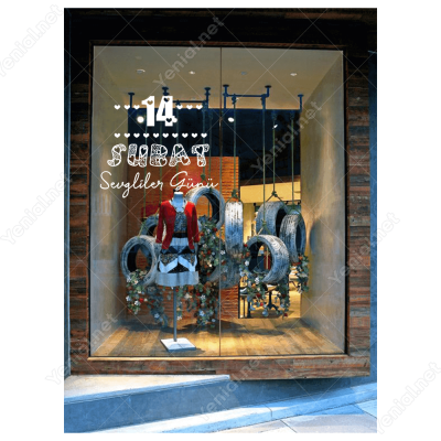 Sevgililer Günü Kalpli Yazı 110x110cm Sticker Yapıştırma