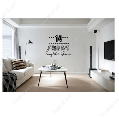 Sevgililer Günü Kalpli Yazı 110x110cm Sticker Yapıştırma